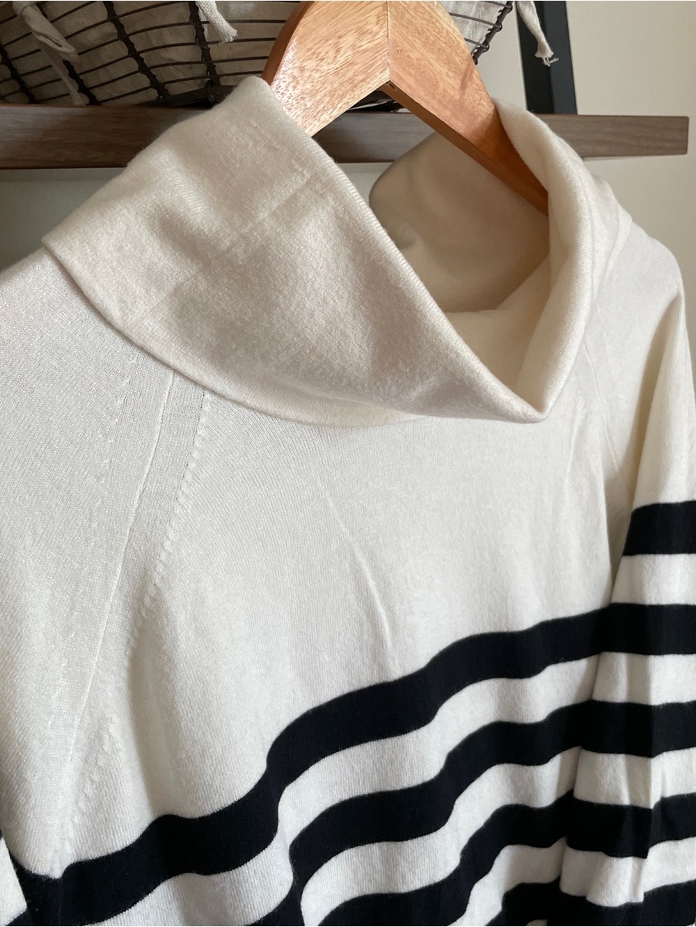 Cyrus Black and Lite Cream Striped Cowl Neck Sweater, XL - Picture 4 of 9